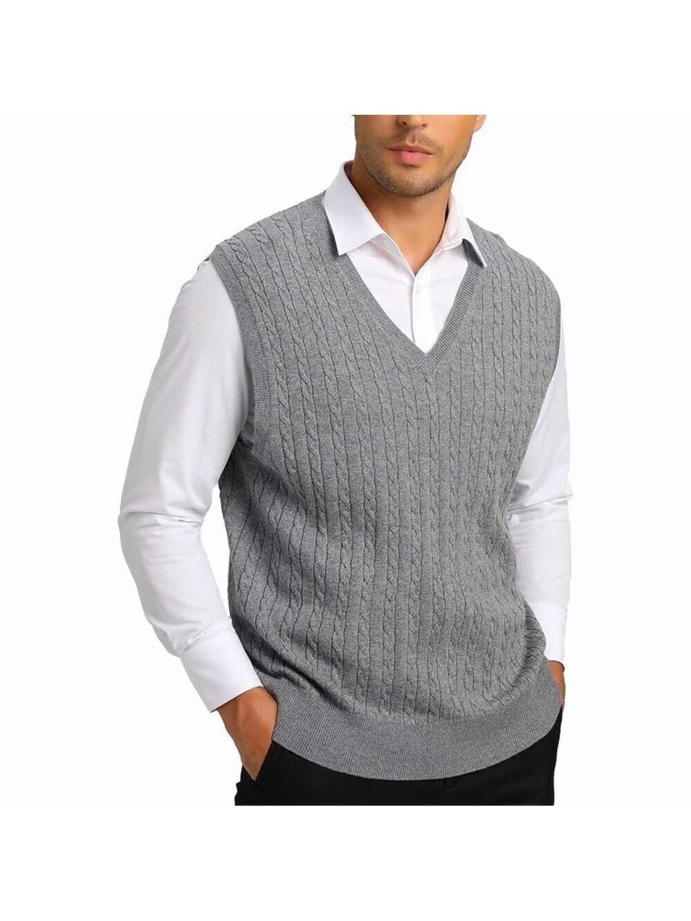 Kallspin-Men's Wool Blended Cable Knit Sweater Vest. Size XL. Gray. Like new!